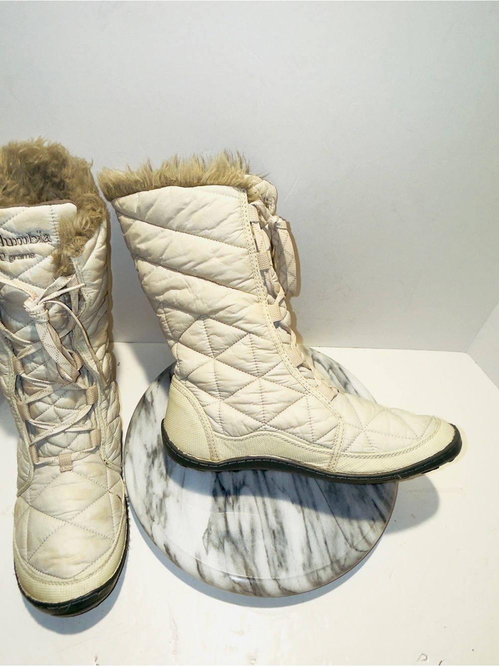 Columbia YL5164-920 Cream Powder Summit Snow Boots Insulated Faux Fur Womens 10